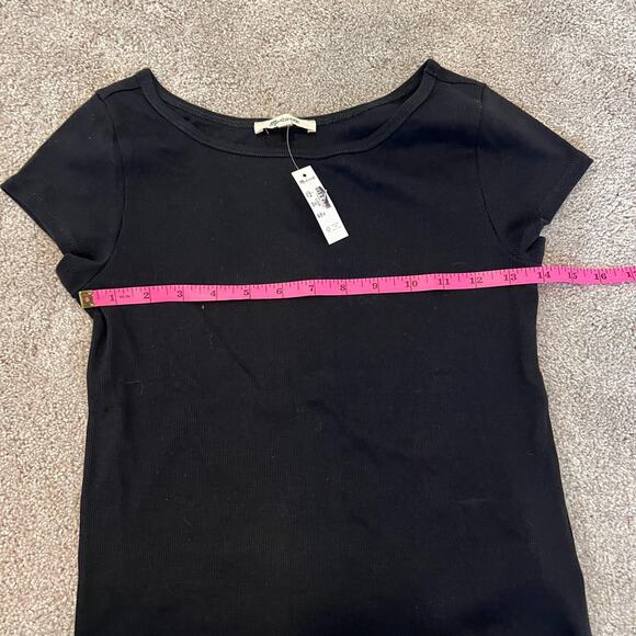 NWT Madewell Women's Black Ribbed Basic‎ Black Tee Cap Sleeve Size S - Picture 7 of 8